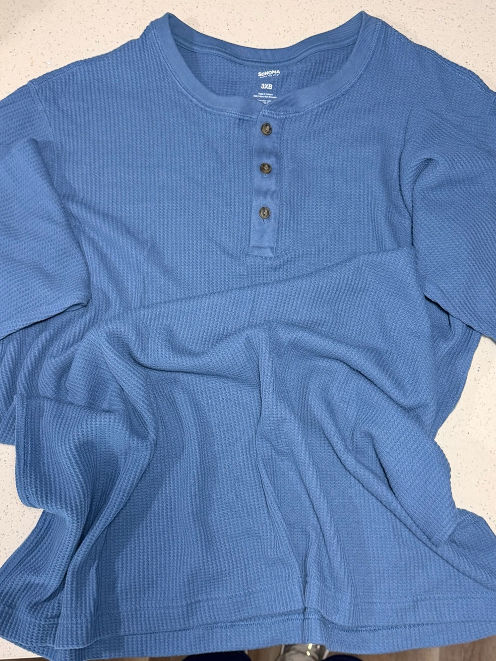 Sonoma Dusty Blue Waffle Henley Pullover